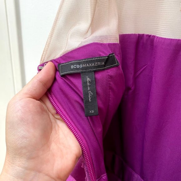 BCBG Purple Ruffle Dress with Mesh Embellishments - Picture 4 of 5